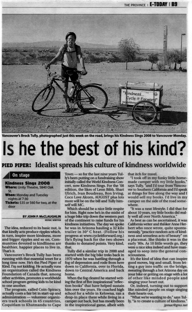 2008 The Province News Article about Brock's Cycle it Forward Tour